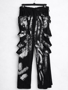 Black & Silver Abstract Strap Cargo Pants